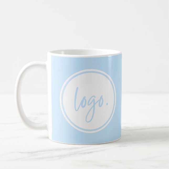 LIGHT BLUE BUSINESS LOGO COMPANY CUSTOMER COFFEE COFFEE MUG (Left)