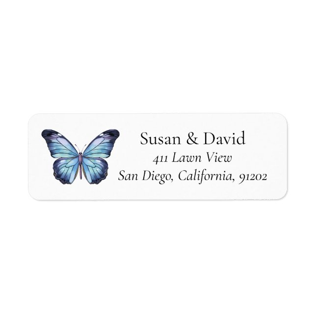 Light Blue Butterfly Address  Label (Front)