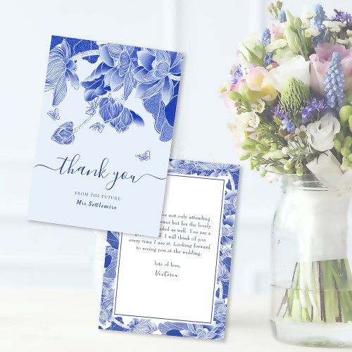 Light Blue Butterfly flowers Bridal Shower  Thank You Card