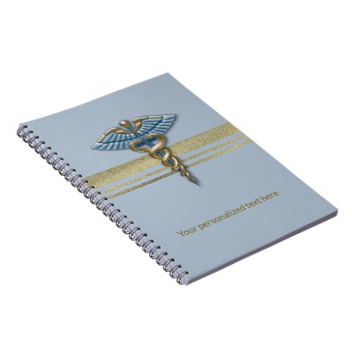 Light Blue Caduceus Faux Gold Foil Stripes Medical Notebook