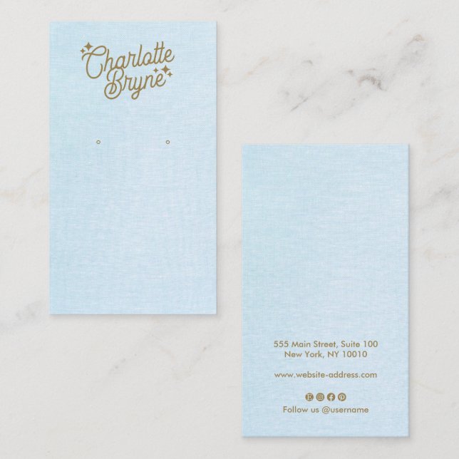 Light Blue Calligraphy Script Earring  Business  Card (Front/Back)