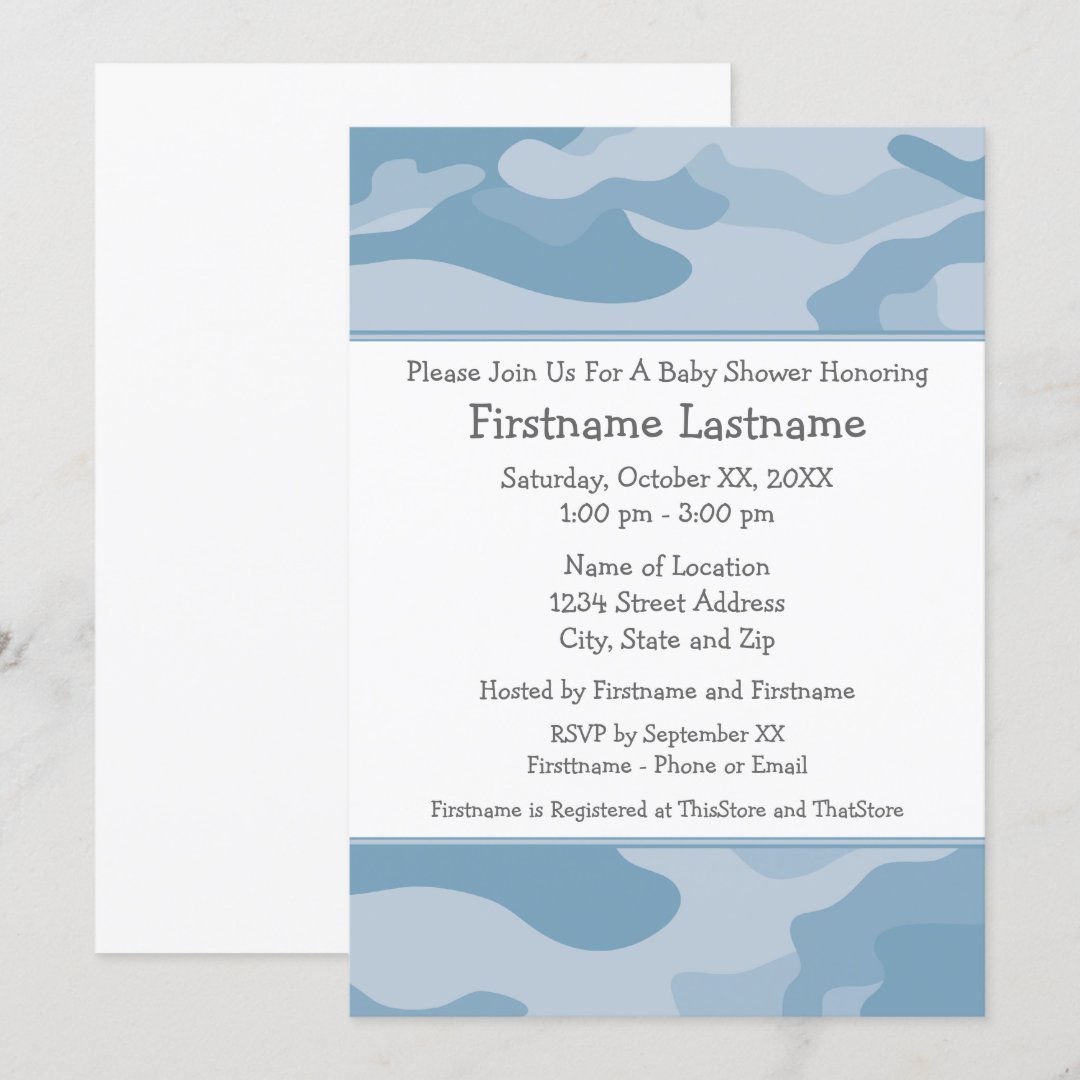 Light Blue Camo Boy Baby Shower Party - Invitation | Zazzle