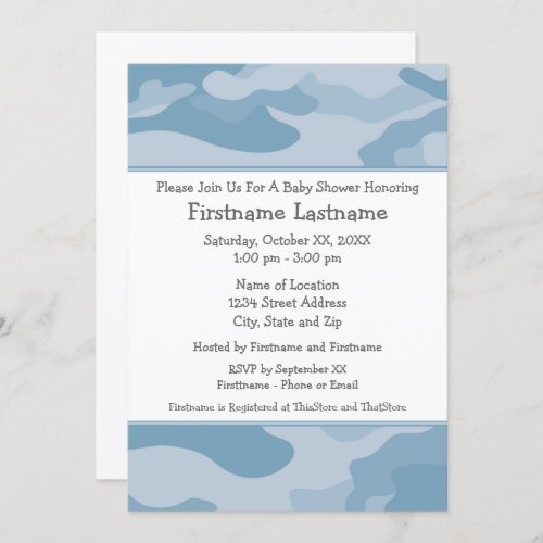 Light Blue Camo Boy Baby Shower Party _ Invitation