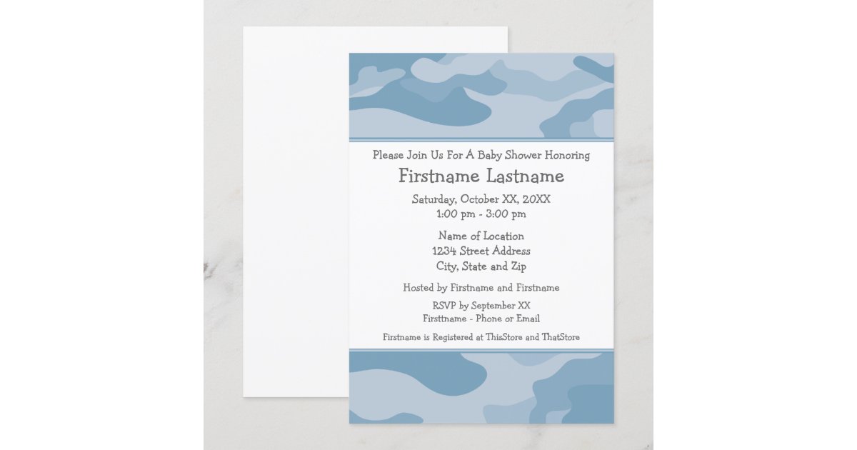 Light Blue Camo Boy Baby Shower Party - Invitation | Zazzle