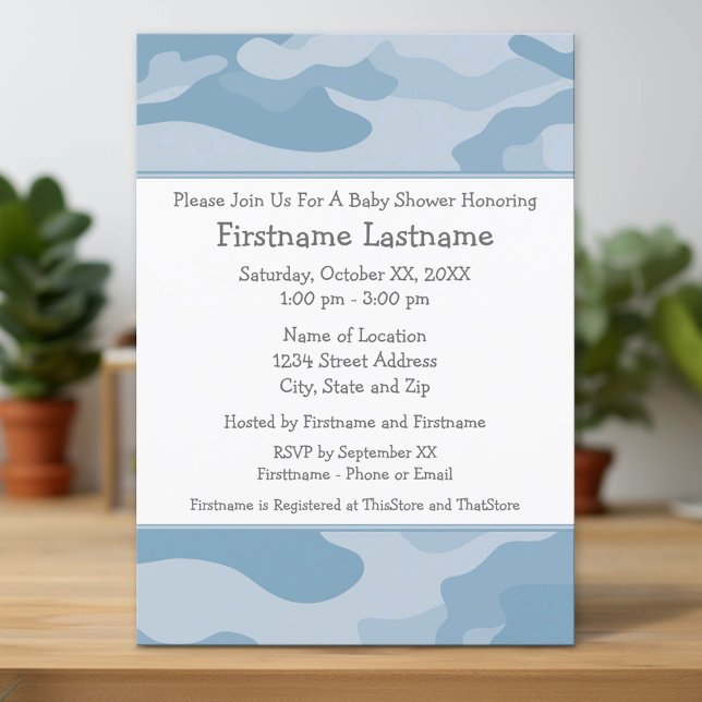 Light Blue Camo Boy Baby Shower Party - Invitation (Custom Invitation with Download Option)