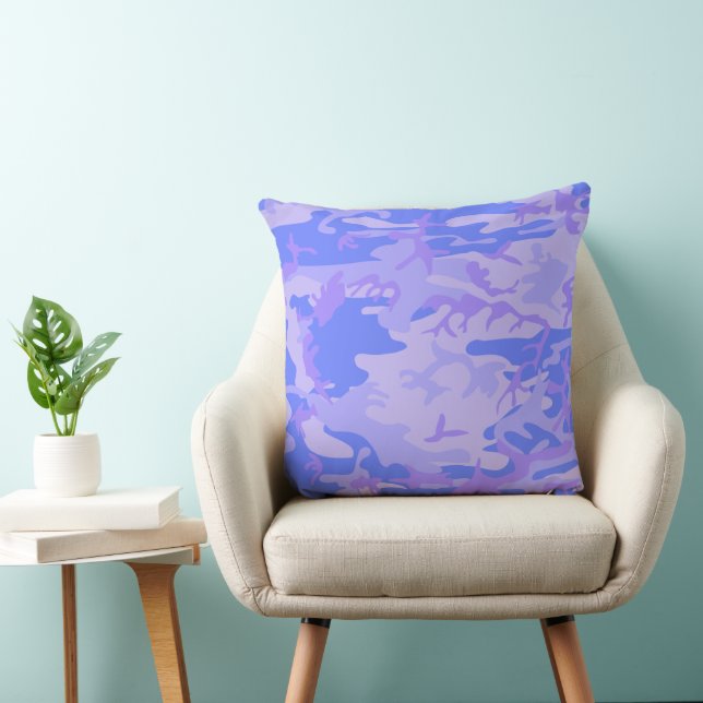 Light Blue Camouflage Pattern Throw Pillow (Chair)