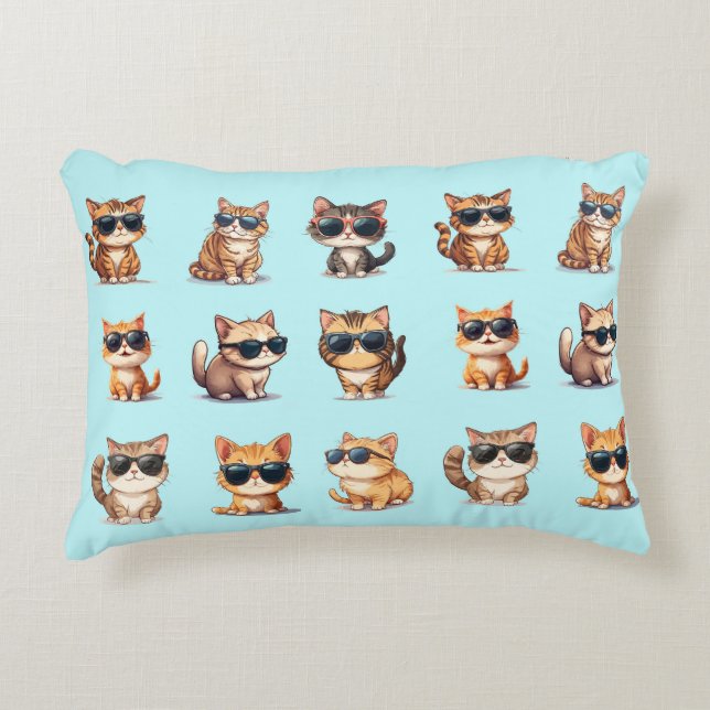 Light Blue Cat Design Adorable Accent Pillow (Front)