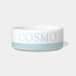 Light Blue Cat or Dog Name Pet Food Bowl<br><div class="desc">Personalized bowl with your cat,  dog,  or pet's name in a simple minimalist,  modern stripe design in light pastel baby blue blue. The colors and font can be modified by clicking "customize further" to design your own pet bowl. Coordinating pet accessories in the Paper Grape Zazzle Designer Shop.</div>