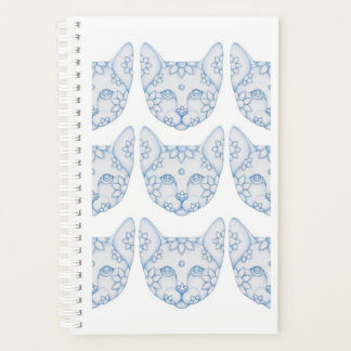 LIGHT BLUE CAT WITH FLOWERS PLANNER NOTEBOOK