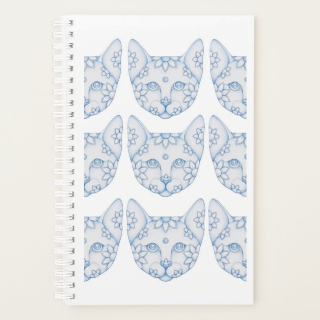 LIGHT BLUE CAT WITH FLOWERS PLANNER NOTEBOOK (Front)