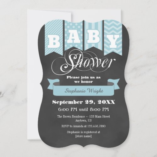 Light Blue Chalkboard Flag Baby Shower Invite