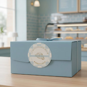 Light Blue Checkered Croissant Bakery Thank You Classic Round Sticker