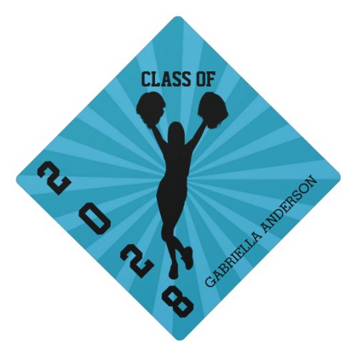 Light Blue Cheerleader Silhouette Personalized Graduation Cap Topper