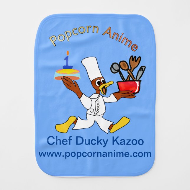 Light Blue Chef Ducky Kazoo Burpy Burp Cloth (Front)