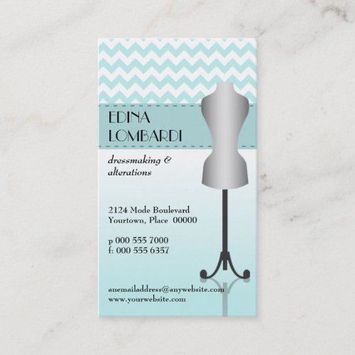 Light Blue Chevron Dress Form Business Card