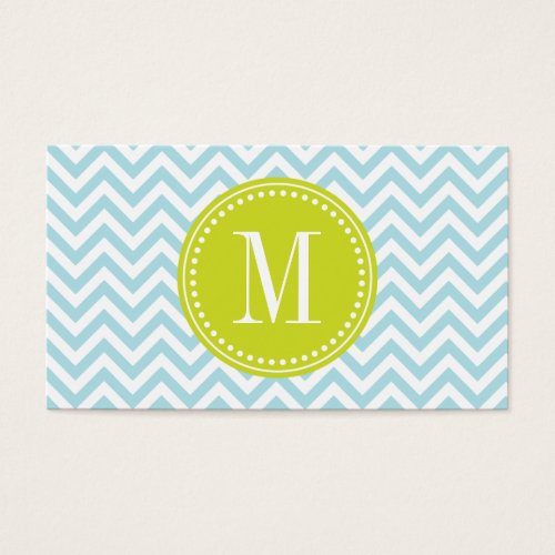 Light Blue Chevron Zigzag Personalized Monogram Business Card