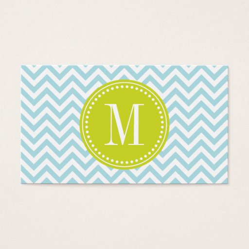 Customizable Light Blue Chevron Zigzag Personalized Monogram Business Card