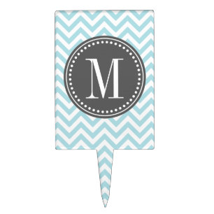 Light Blue Chevron Zigzag Personalized Monogram Cake Topper