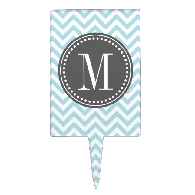 Light Blue Chevron Zigzag Personalized Monogram Cake Topper (Front)