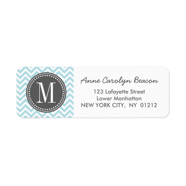 Light Blue Chevron Zigzag Personalized Monogram Label (Front)