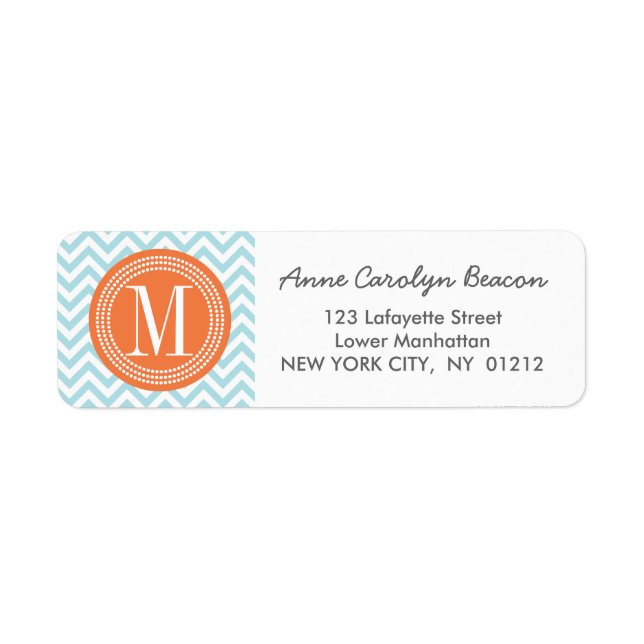 Light Blue Chevron Zigzag Personalized Monogram Label (Front)