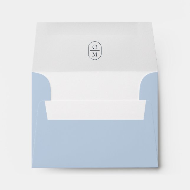 Light Blue | Chic Minimalist Monogram Wedding RSVP Envelope (Back (Bottom))