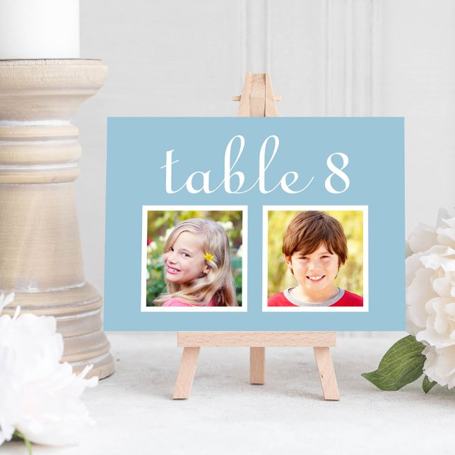Light Blue Childhood Photo Table Number Card (Creator Uploaded)