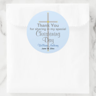 Light Blue Christening Son Thank You  Classic Round Sticker