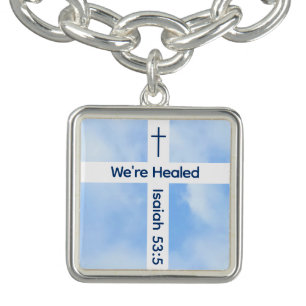 Light Blue Christian Cross Bible Verse Healing Bracelet