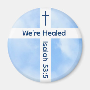 Light Blue Christian Cross Bible Verse Healing  Magnet