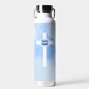 Light Blue Christian Cross Bible Verse Healing Water Bottle