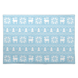 Light Blue Christmas Holiday Sweater Pattern Cloth Placemat