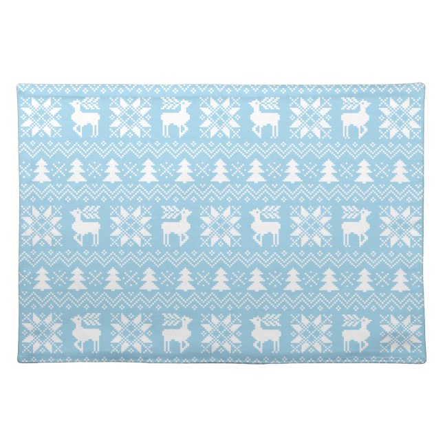 Light Blue Christmas Holiday Sweater Pattern Cloth Placemat (Front)