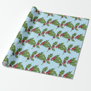 Light Blue Christmas Mistletoe Pattern Wrapping Paper