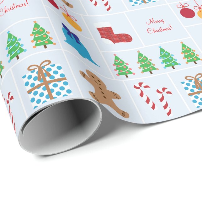 Light Blue Christmas Pattern Wrapping Paper (Roll Corner)