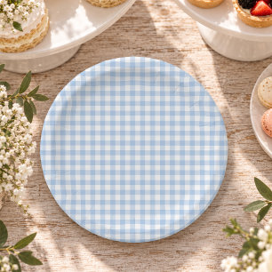 Light Blue Classic Gingham Design Paper Plates