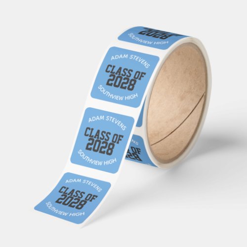 Light Blue Classic Varsity Graduate Party Favor Square Sticker