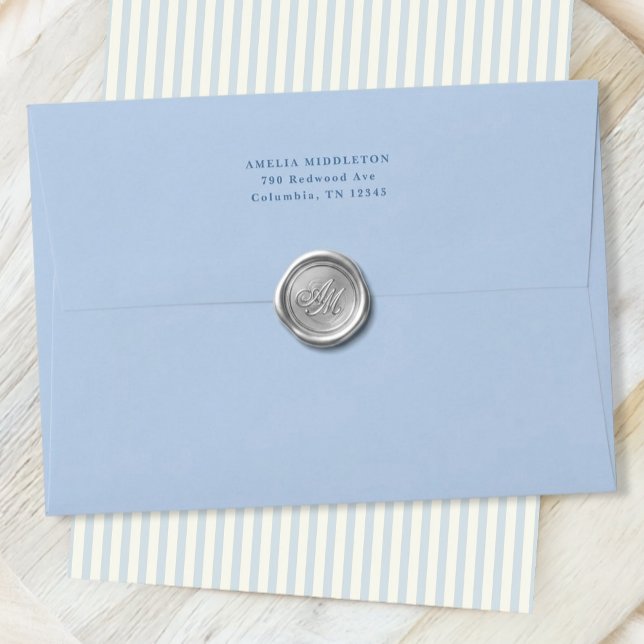 Light Blue Classic Wedding Invitation Envelope (light blue periwinkle wedding pre-addressed envelope)