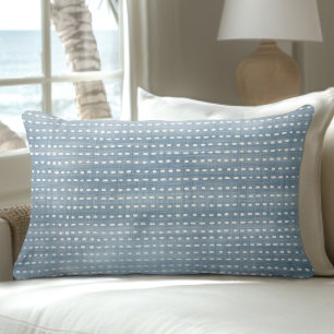 Light Blue Coastal Dotted Line Lumbar Pillow