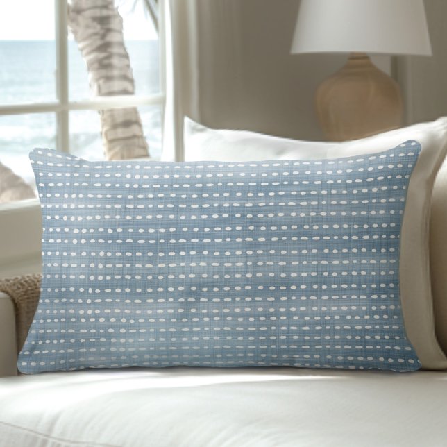 Light Blue Coastal Dotted Line Lumbar Pillow (Creator Uploaded)
