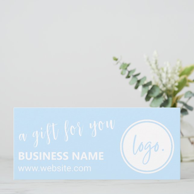 LIGHT BLUE COLOR BUSINESS LOGO GIFT CERTIFICATE (Standing Front)