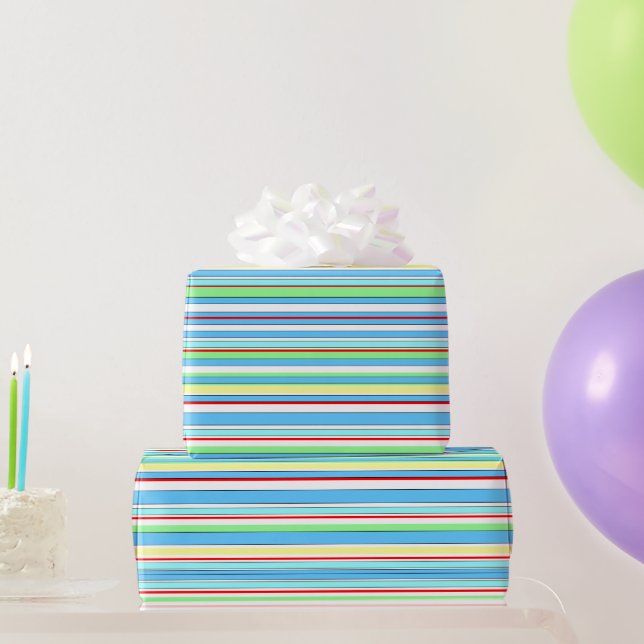 Light Blue Combo Stripes Wrapping Paper (Party Gifts)