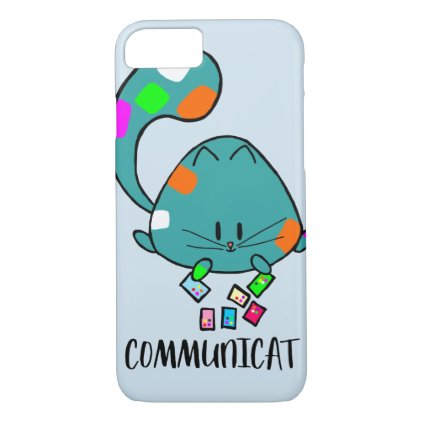 light blue Communicat cartoon cat phone case