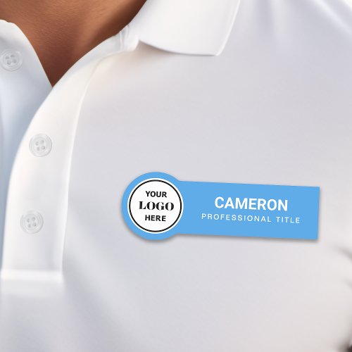 Light Blue Company Logo Name Tag