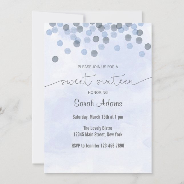 Light Blue Confetti Birthday Invitation (Front)