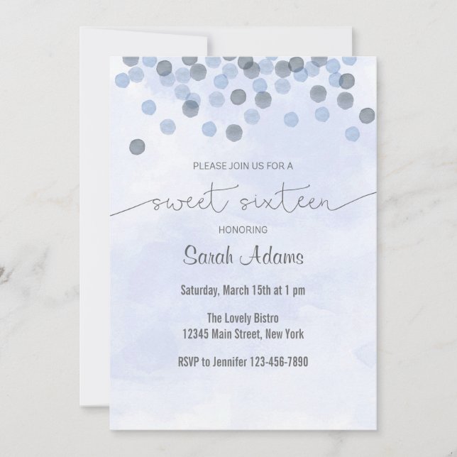 Light Blue Confetti Birthday Invitation (Front)