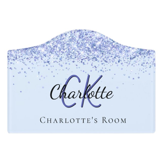 Light blue confetti monogram name door sign (Small Crest Front)