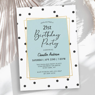 Light Blue Confetti Polka Dots 21st Birthday Party Invitation