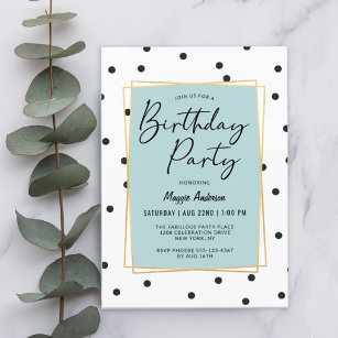 Light Blue Confetti Polka Dots Birthday Party Invitation