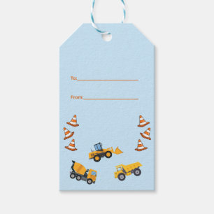 Light Blue Construction Truck Birthday Party Gift Tags